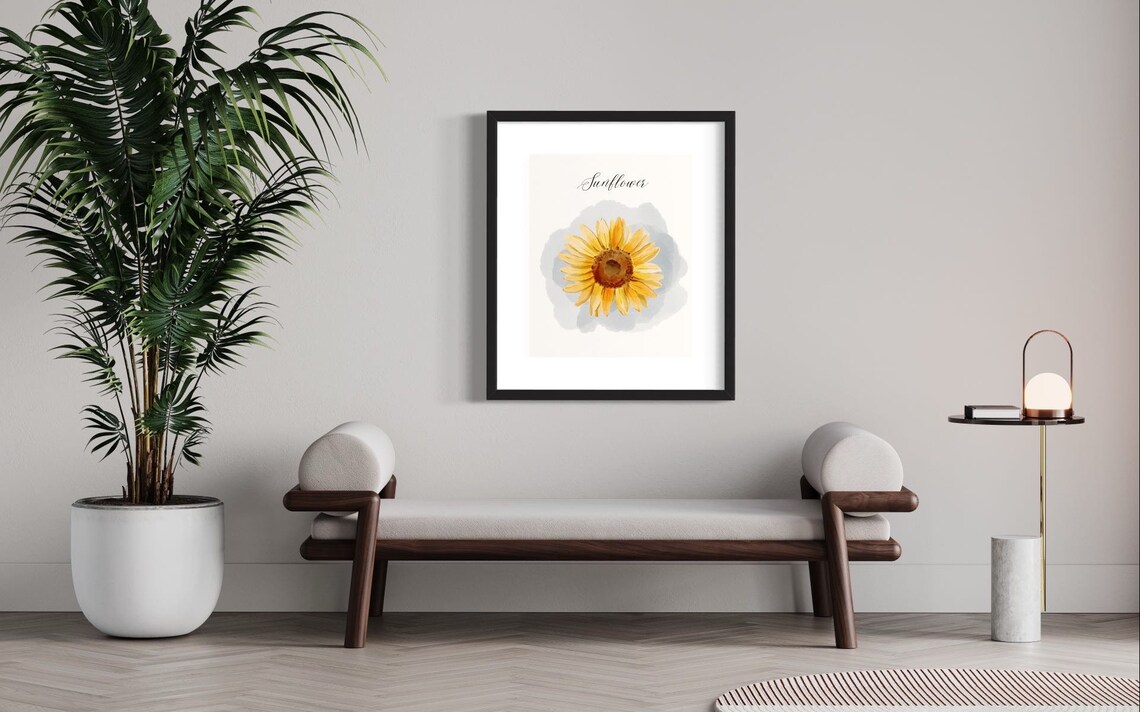 Golden Sunflower Watercolor Bloom Botanical Cheerful Floral Art Poster - Image 3