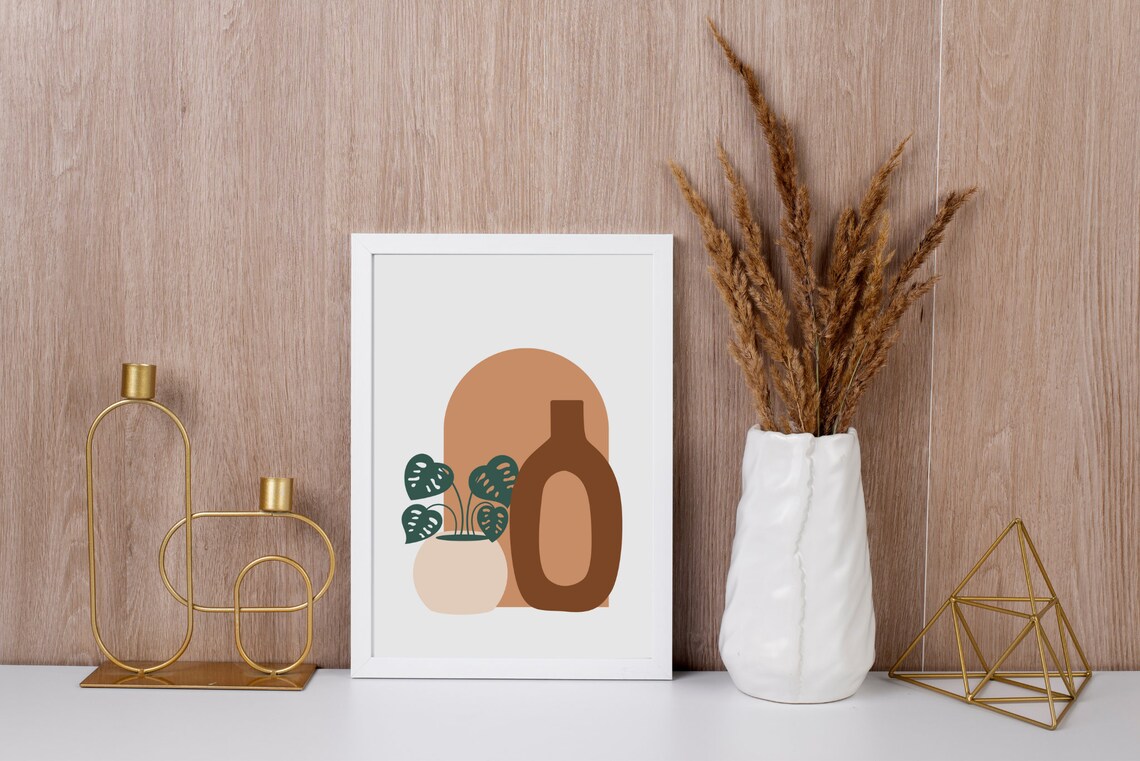 Boho Earth Tones Vase Art Print, Bohemian Decor