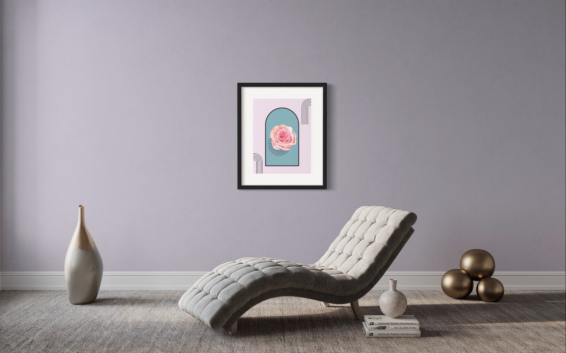 Boho Pink Rose Arch Botanical Floral Modern Geometric Style Poster - Image 3