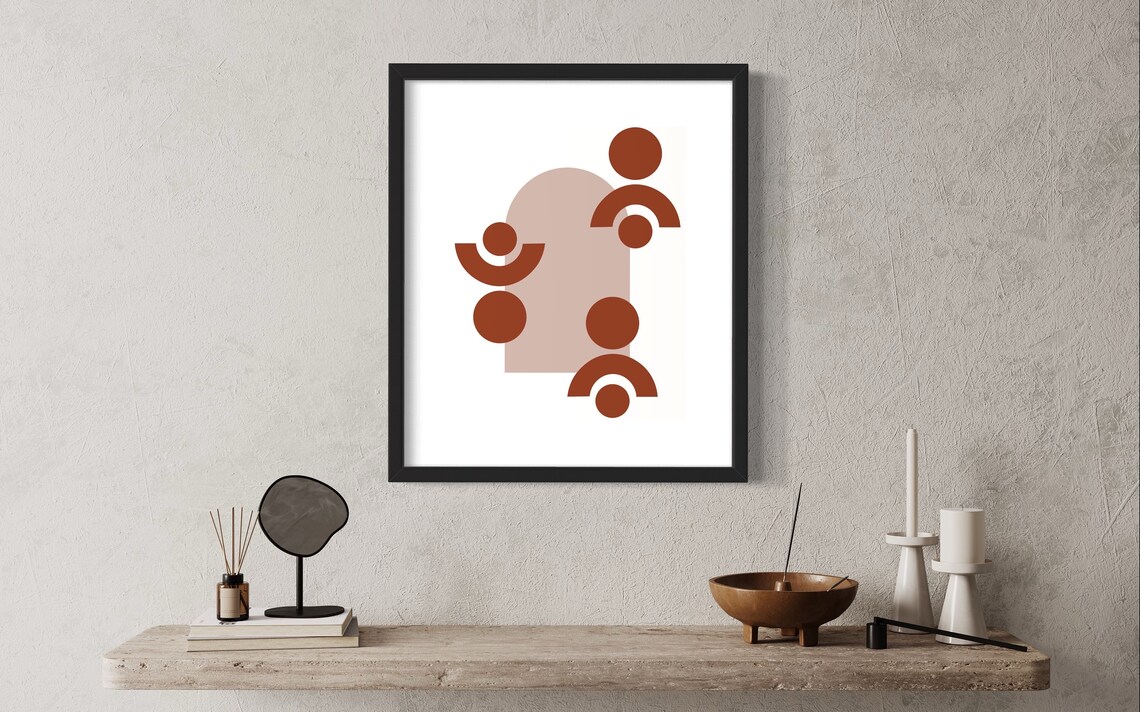 Boho Geometric Wall Art Print, Mid Century Modern