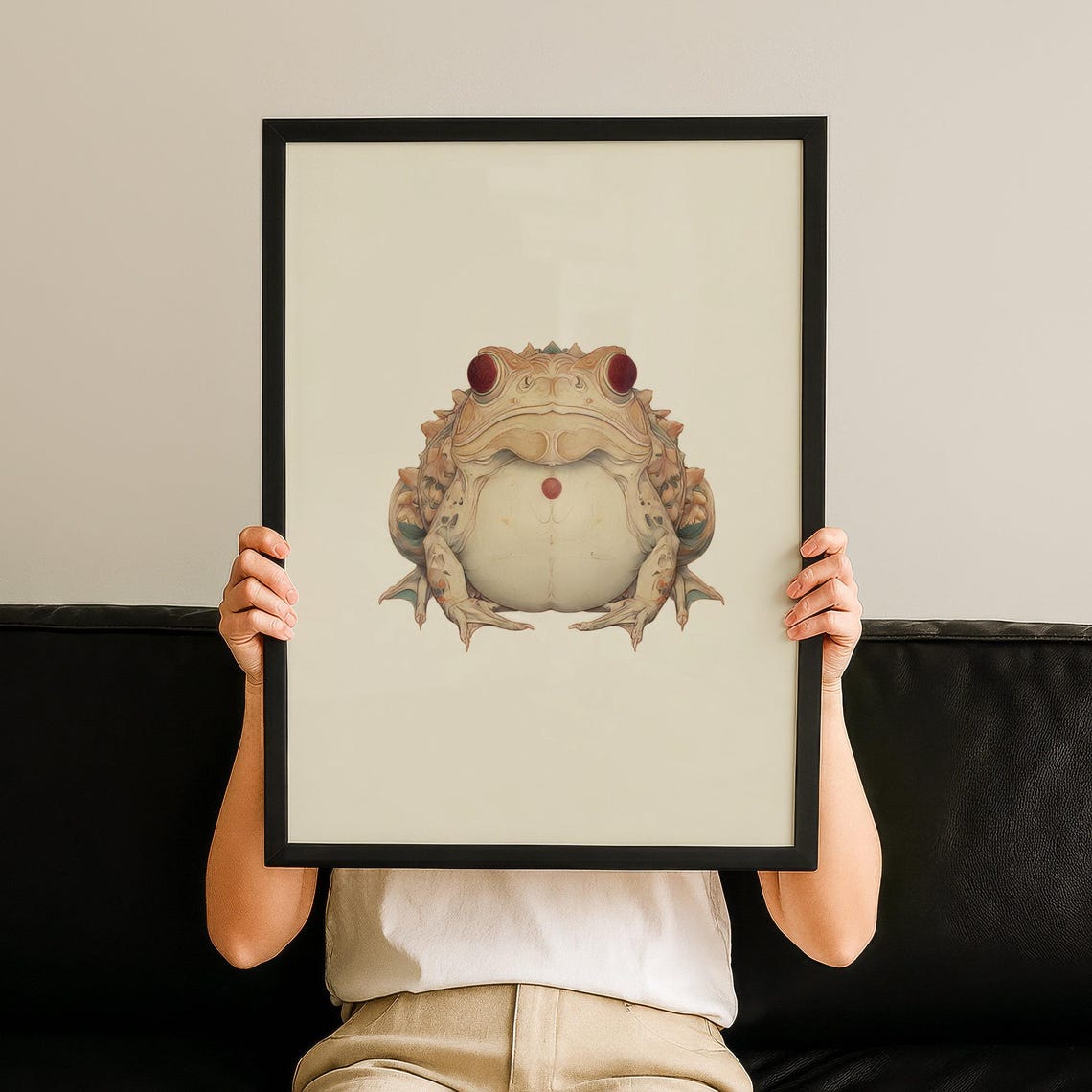 Tan Frog Red Eyes Front Vintage Japanese Style Cute Animal Poster
