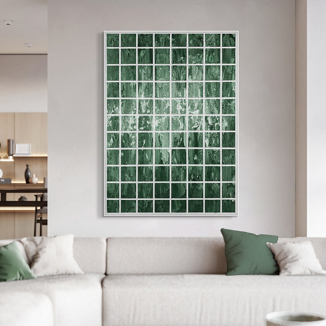 Emerald Green Mosaic Grid Tile Abstract Geometric Art Poster - Image 6