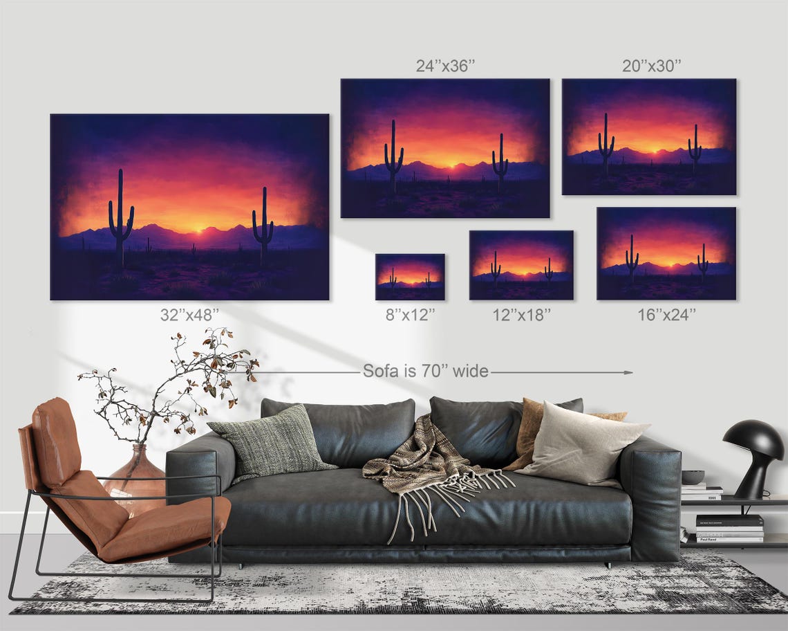 Desert Sunset Saguaro Cactus Silhouette Mountain Purple Sky Print - Image 3