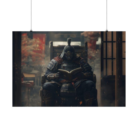 Samurai Reading Maximalist Eclectic Victorian Poster Print Bold Altered Animal Portrait Fantasy Fun Colorful Renaissance Rustic Art
