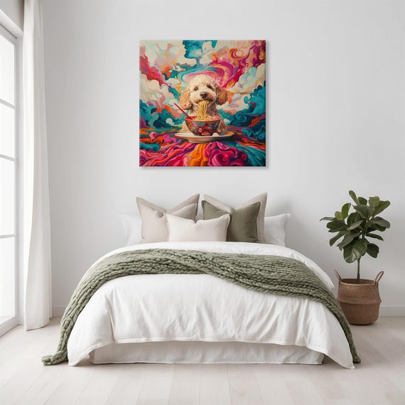 Maximalist Eclectic Ramen Golden Doodle Print Bold Altered Animal Portrait Fantasy Fun Colorful Renaissance Rustic Art