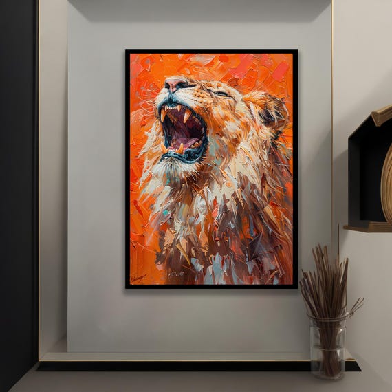 Roaring Lion Portrait Wall Art Wild Animal Canvas Print King Of Jungle Decor