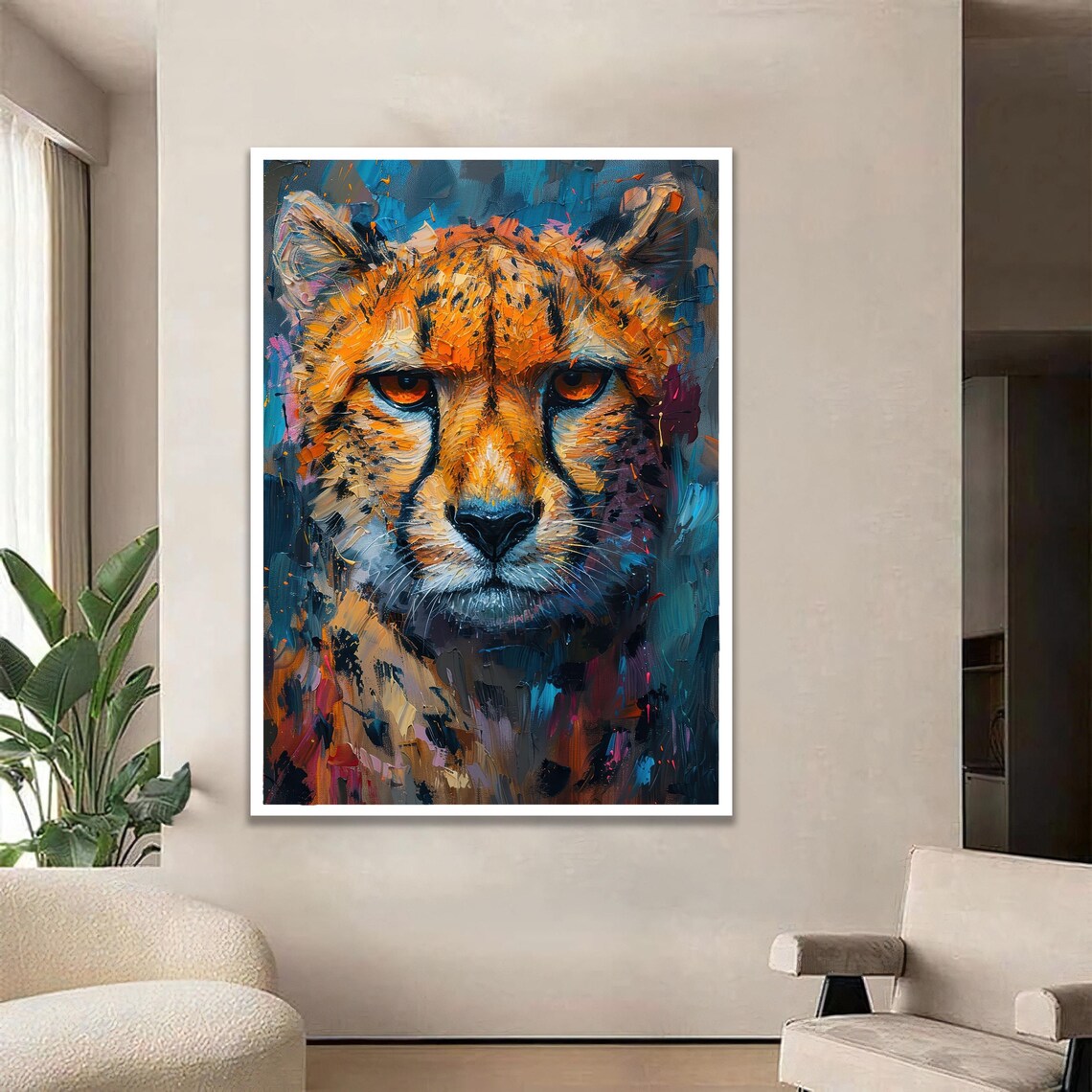 Cheetah Portrait Colorful Impasto Close Up Wild Cat Art Poster