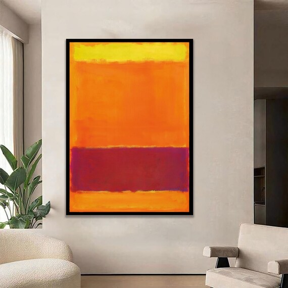 Abstract Painting In Yellow Orange And Purple Modern Colorful Wall Art Contemporary Home Decor