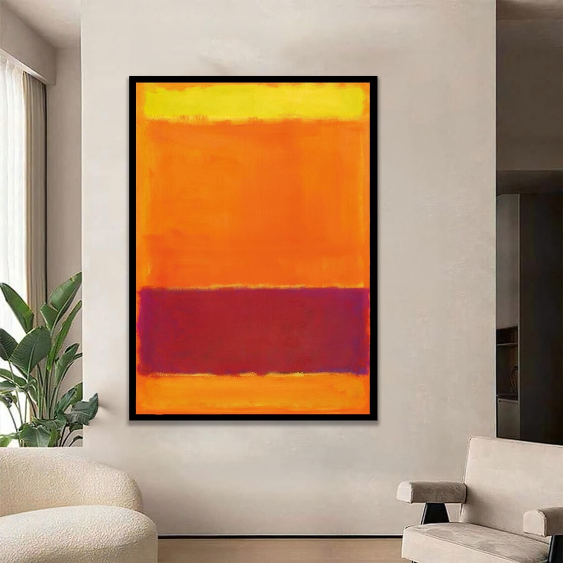 Bold Yellow Orange Red Color Field Abstract Modern Minimalist Wall Art