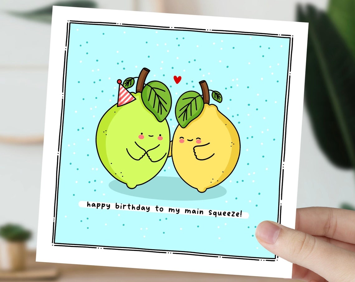 Kawaii Lemon Lime Birthday Pun Poster with Main Squeeze Hugging