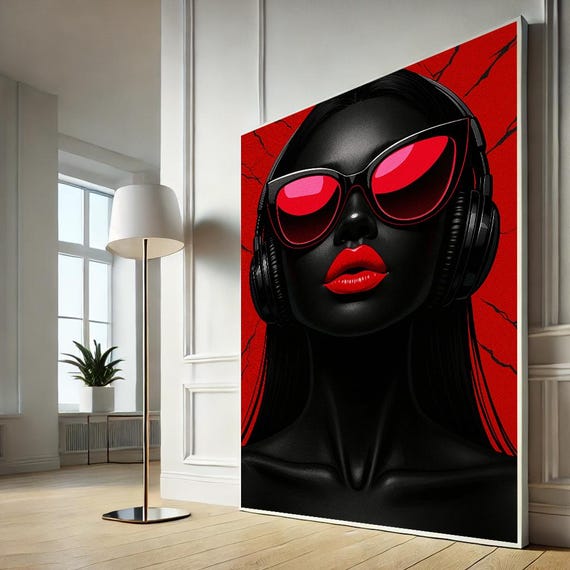 Bold Fashion Woman Art Striking Red And Black Canvas Modern Statement Piece For Living Room Decor Unique
