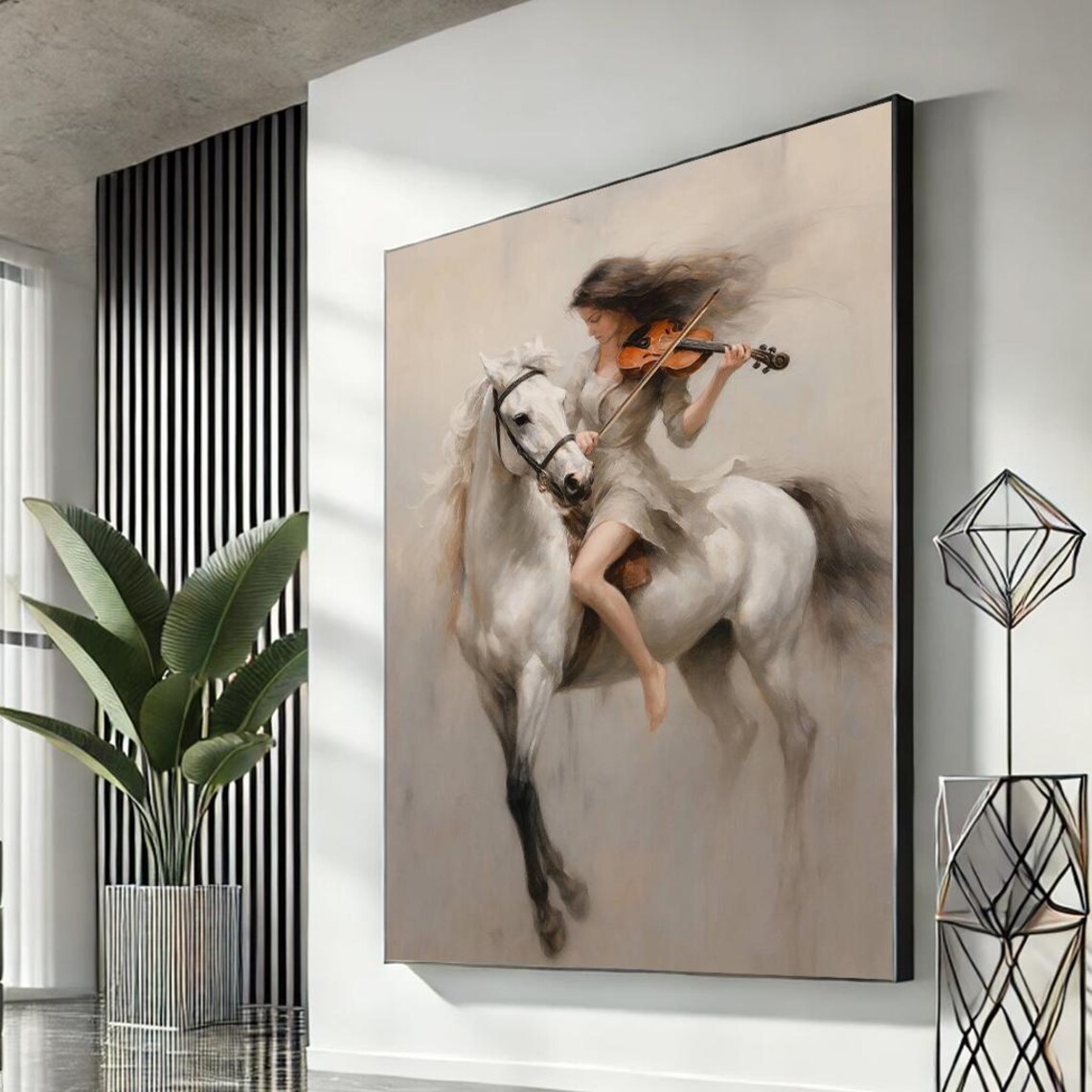 Woman Playing Violin Riding White Horse Ethereal Music Poster