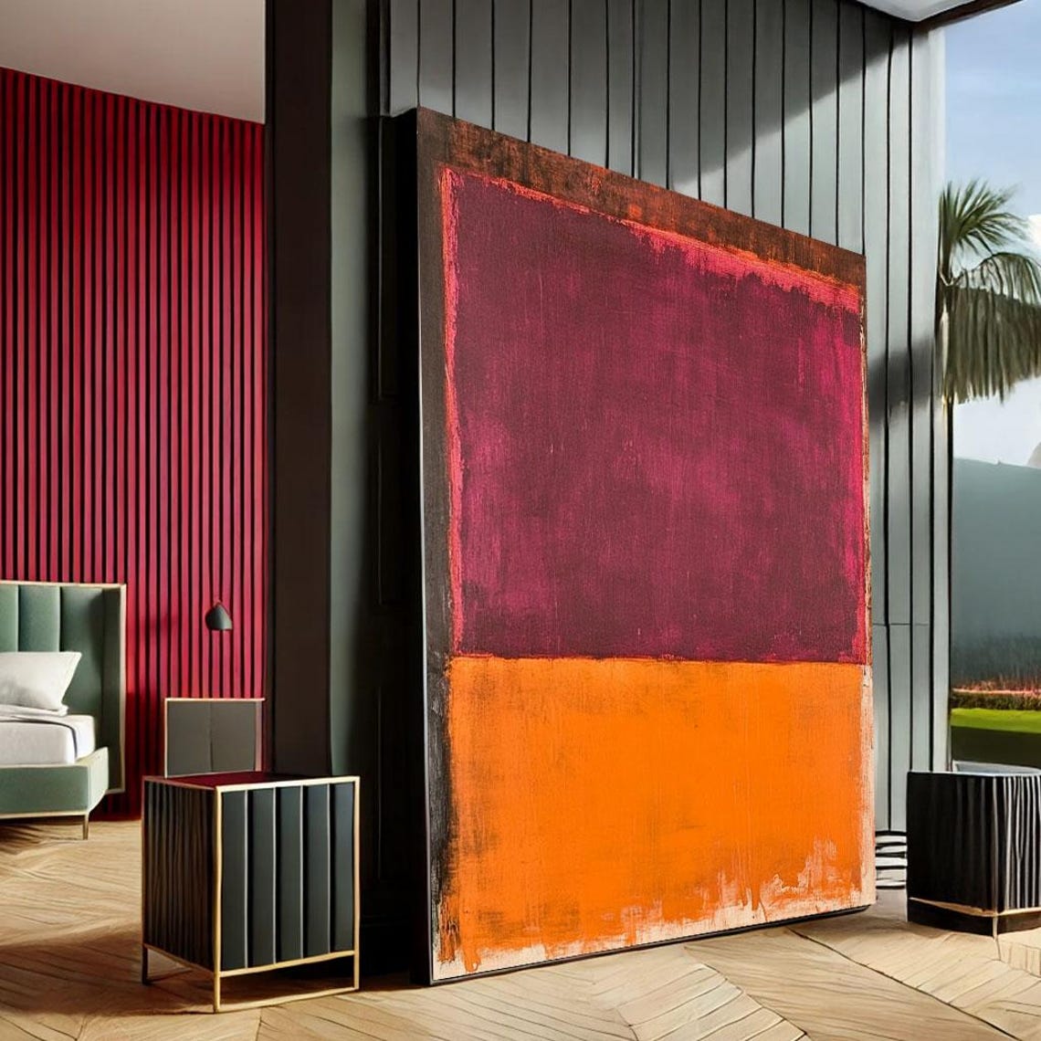 Magenta Orange on Black Bold Abstract Color Field Canvas Wall Art