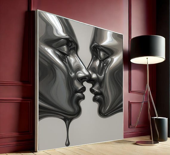 Elegant Black And Silver Abstract Couple Canvas Wall Art Modern Home Decor For Living Room Bedroom Unique