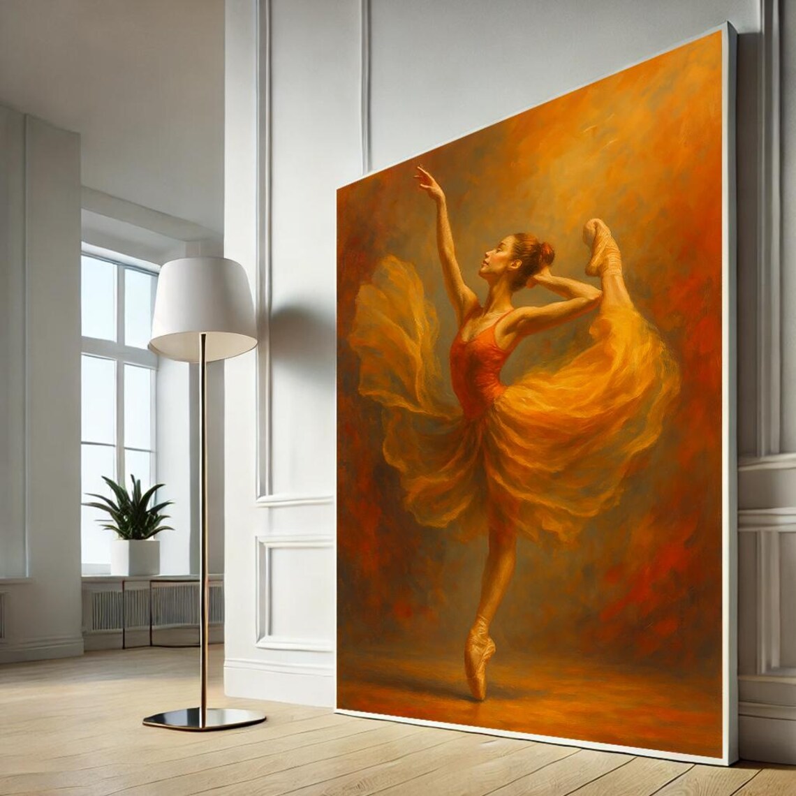 Fiery Orange Ballerina Dancer Dynamic Motion Oil Painting Poster