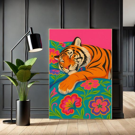 Bold Tiger Canvas Wall Art Vibrant Floral Jungle Print For Living Room Bedroom Decor Unique