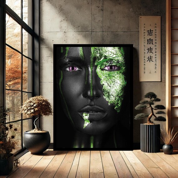 Green Makeup African Woman Face Modern Abstract Portrait Poster