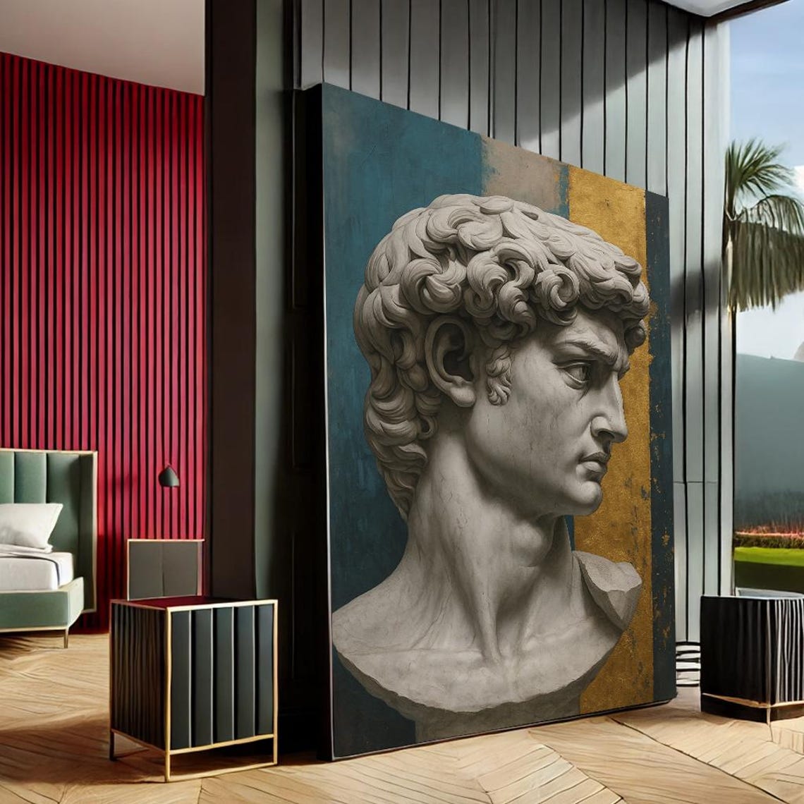 Stoic David Modern Abstract Canvas Wall Art Print Grey Gold Living Room Decor Statement Piece