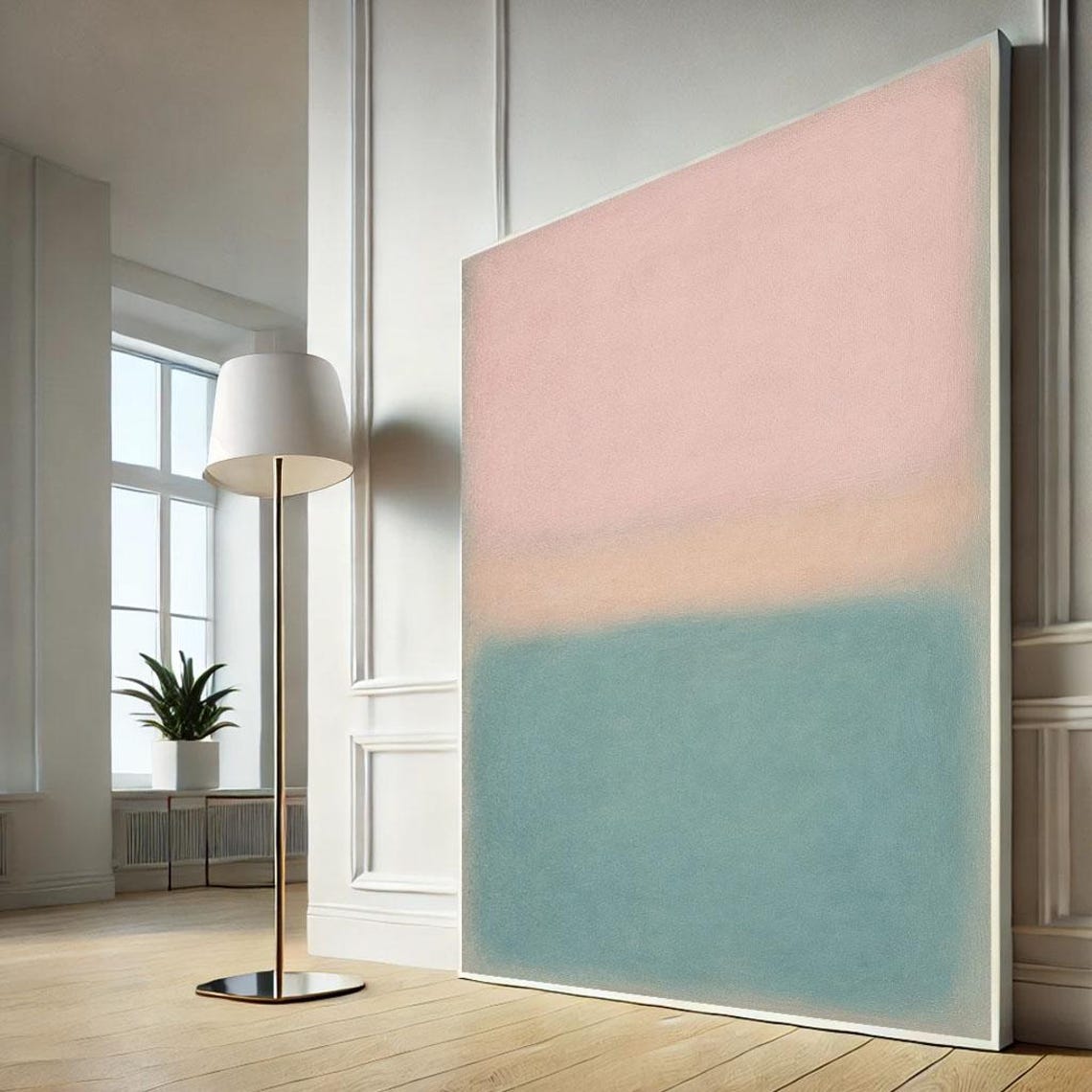 Soft Pink And Blue Abstract Color Field Canvas Style Modern Wall Art