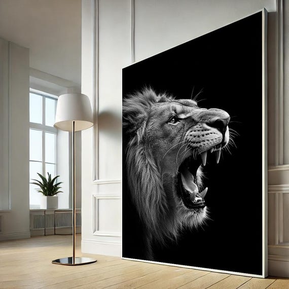 Powerful Roaring Lion Canvas Wall Art Print Bold Wildlife Living Room Decor Statement Piece