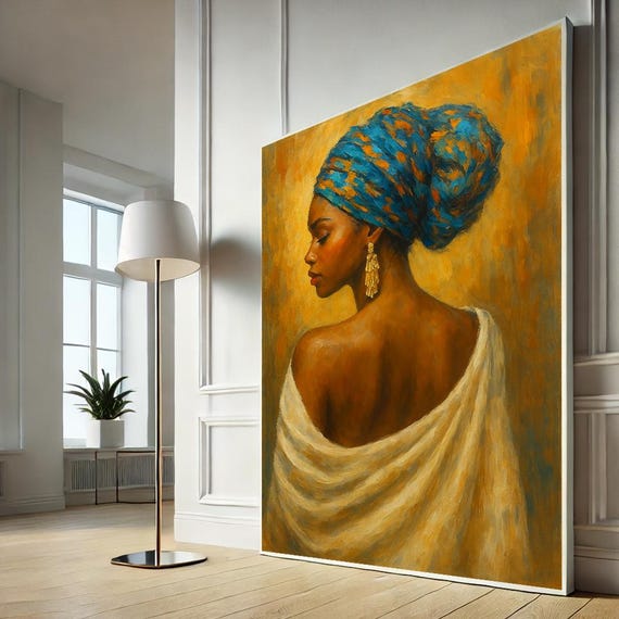 Black African Woman Art Canvas Vibrant Portrait Wall Decor For Living Room Elegant Beauty Home Artwork Gift