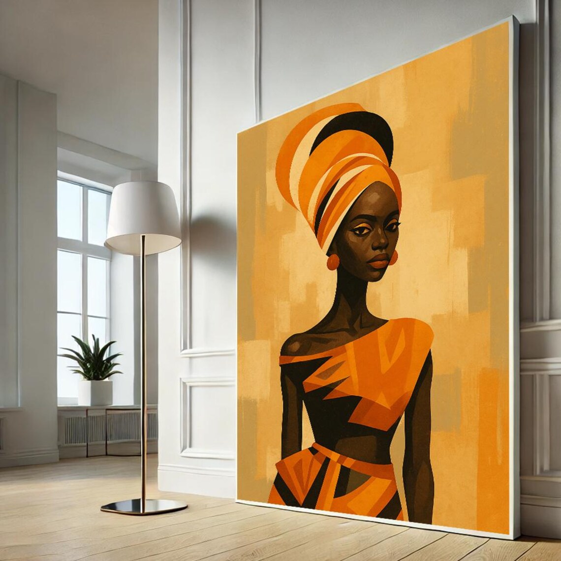 African Woman Orange Headwrap Bold Cubist Style Portrait Art Poster