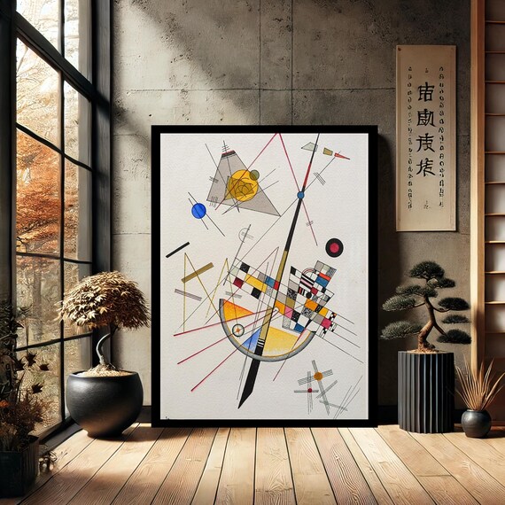 Abstract Geometric Lines Circles Colorful Modern Bauhaus Style Wall Art