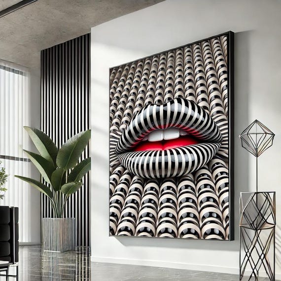 Woman Lips Pop Art Canvas Red Wall Modern Trendy Fashion Artwork Statement Home Accent Unique Gift For Lovers