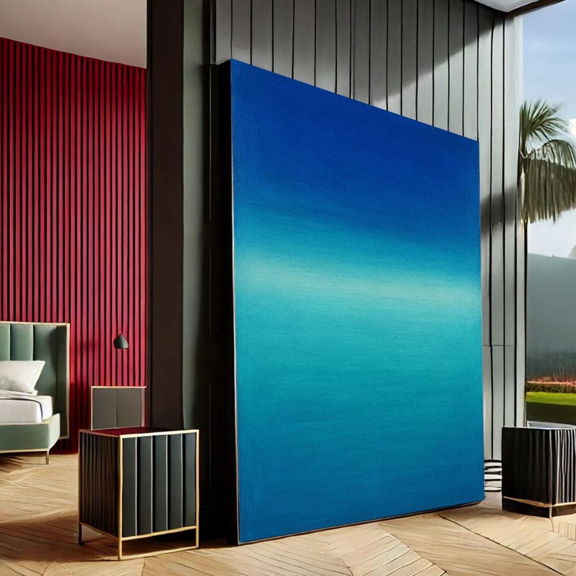 Blue Gradient Color Field Abstract Calming Modern Minimalist Wall Art