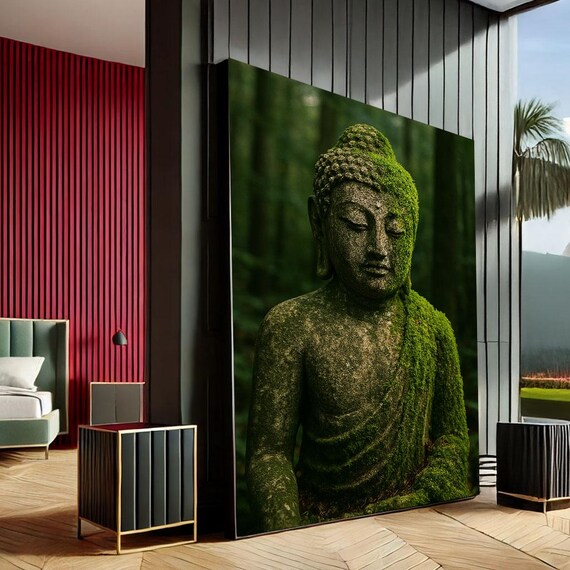 Serene Buddha Statue Canvas Wall Art Print Zen Minimalist Living Room Decor Statement Piece