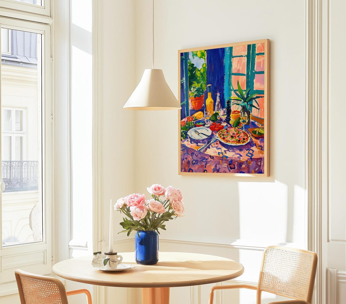 Italian Pizza Night Dinner Table Scene Colourful Kitchen Poster - Image 4