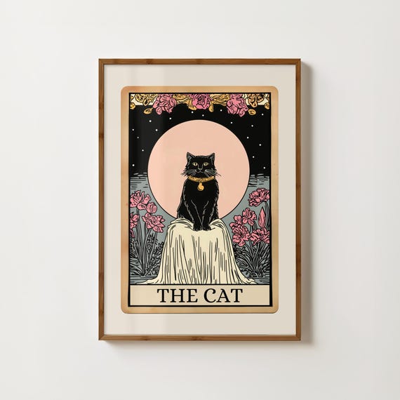 Cat Tarot Card Print, Mystical Moon Cat Poster
