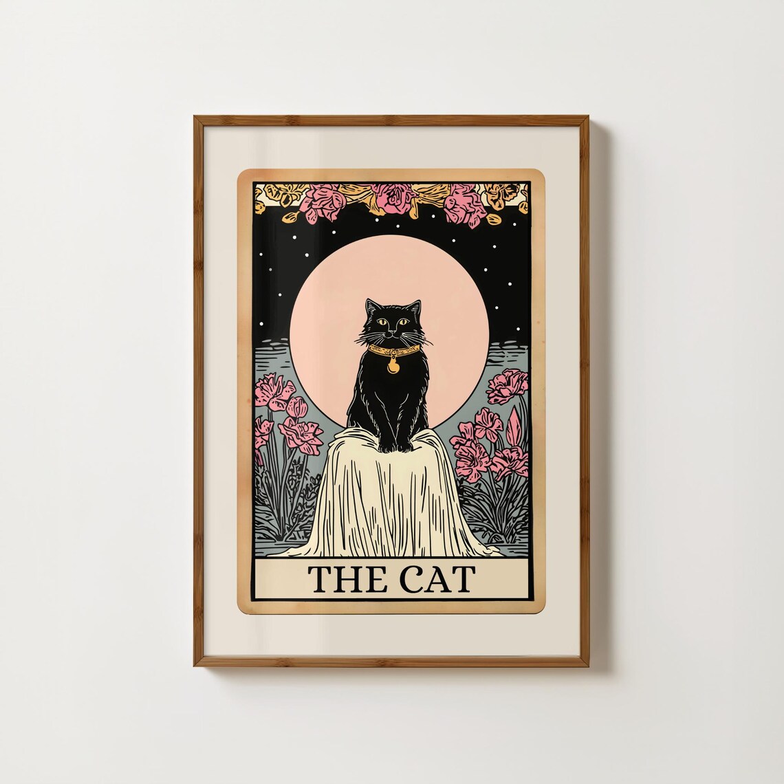 Cat Tarot Card Print, Mystical Moon Cat Poster