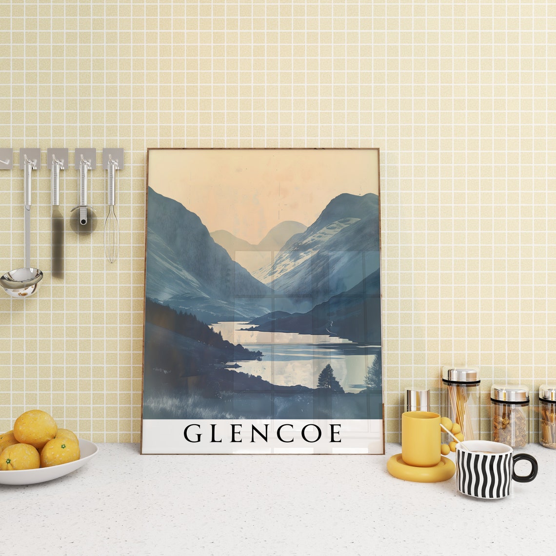 Glencoe Misty Blue Scottish Highlands Valley Landscape Travel Poster - Image 3