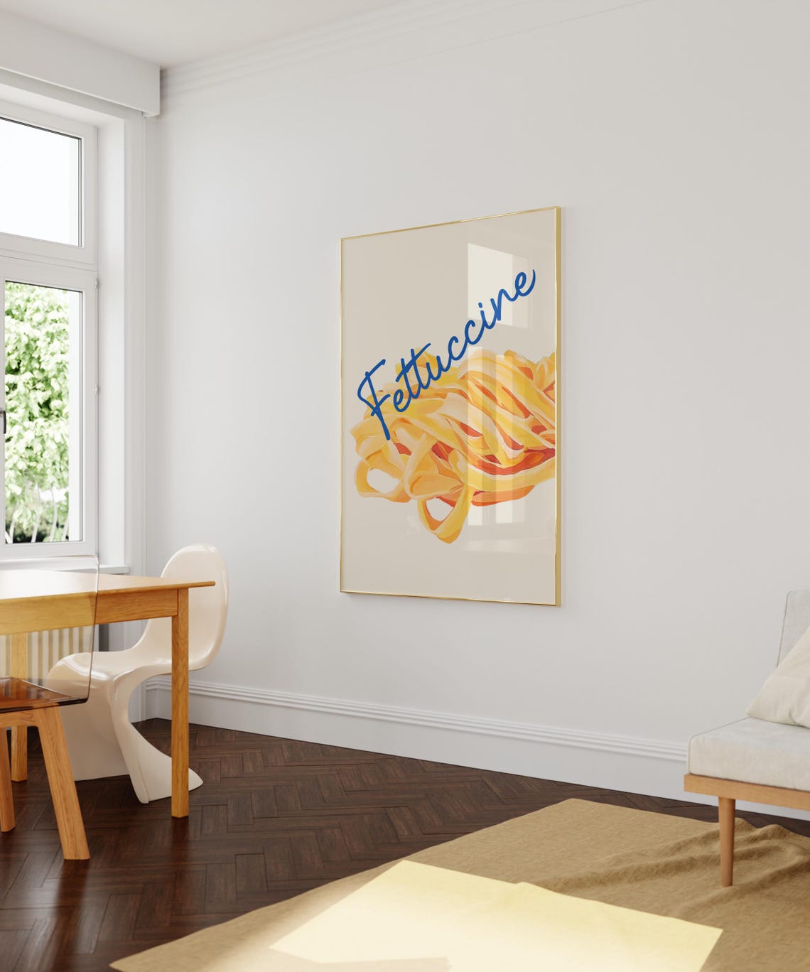 Fettuccine Painted Noodles Blue Script Typography Food Poster - Image 4