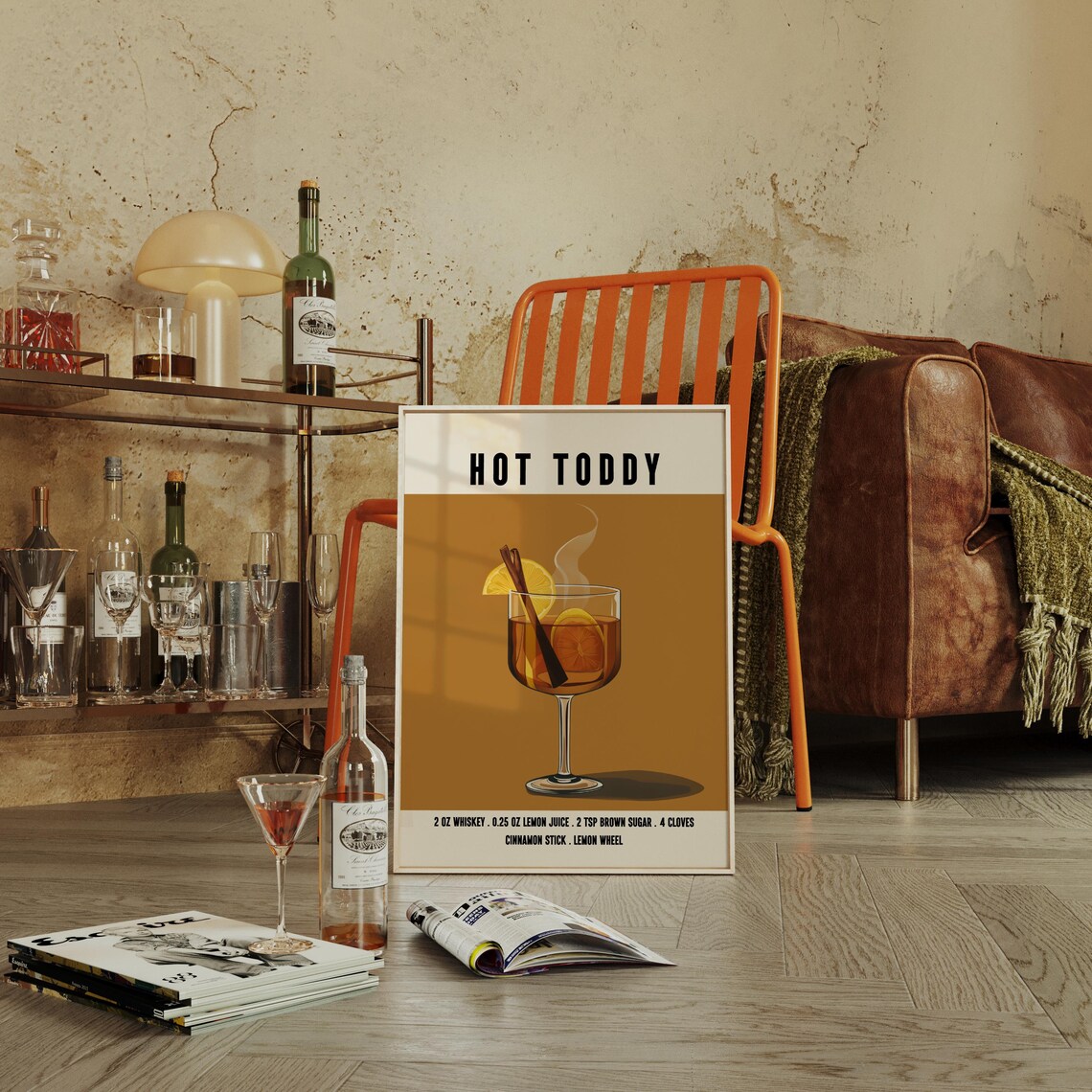 Classic Hot Toddy Whiskey Cocktail Recipe Retro Bar Cart Poster - Image 4