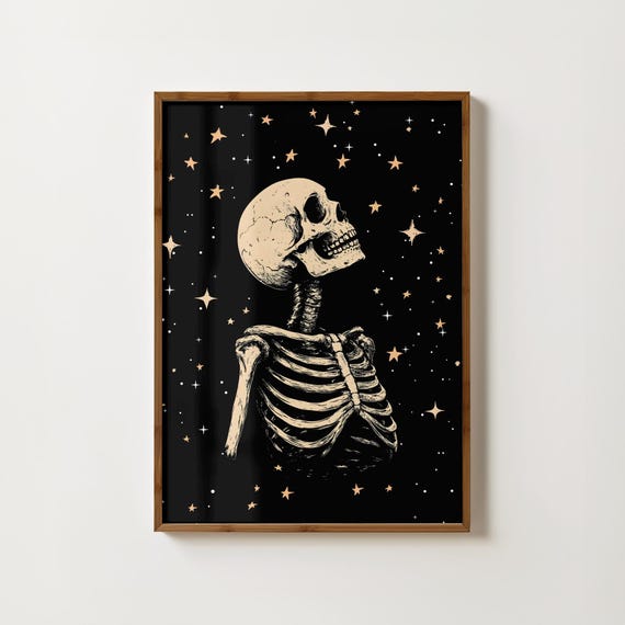 Starry Skeleton Poster, Gothic Halloween Decor