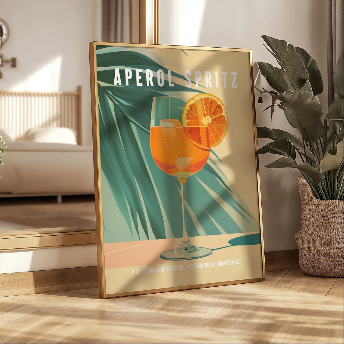 Aperol Spritz Cocktail Recipe Retro Tropical Bar Cart Art Print - Image 3