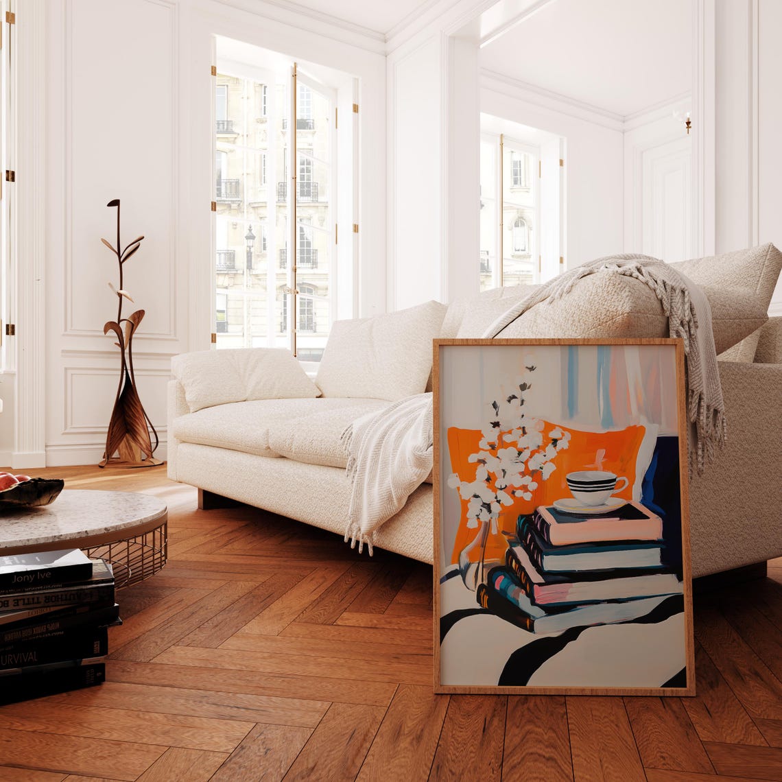 Stack Of Books With Coffee Cup Cozy Reading Corner Art Print - Image 2