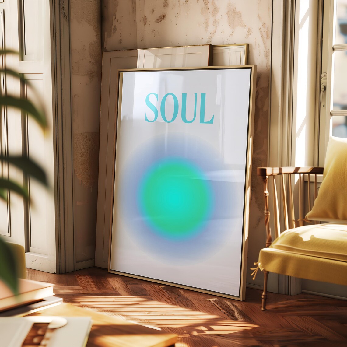 Soul Mind Body Blue Green Aura Gradient Calm Meditation Poster - Image 2