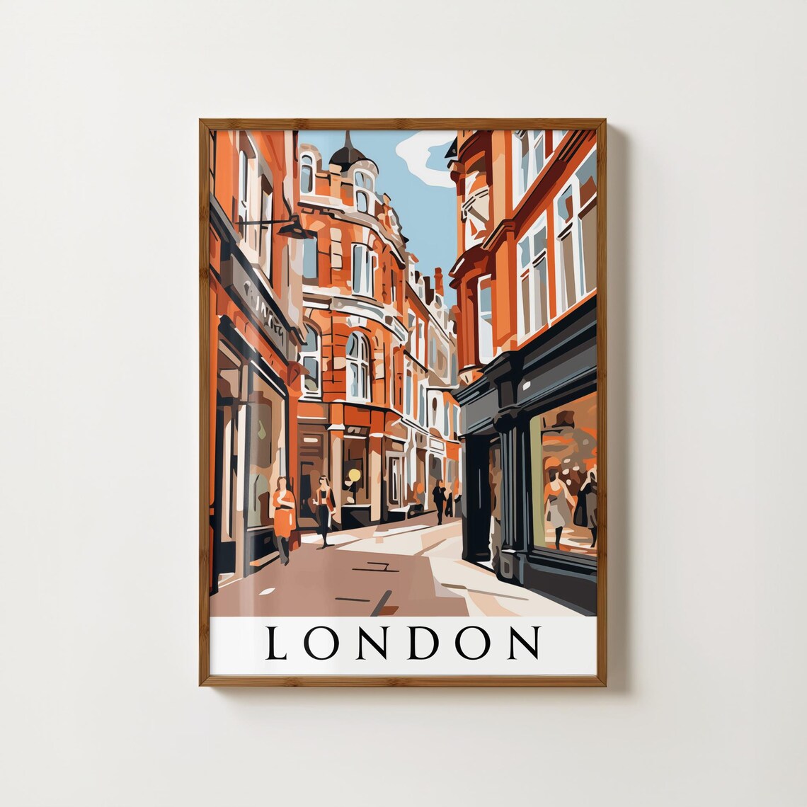 Bond Street London Mayfair Red Brick Street Scene Travel Poster