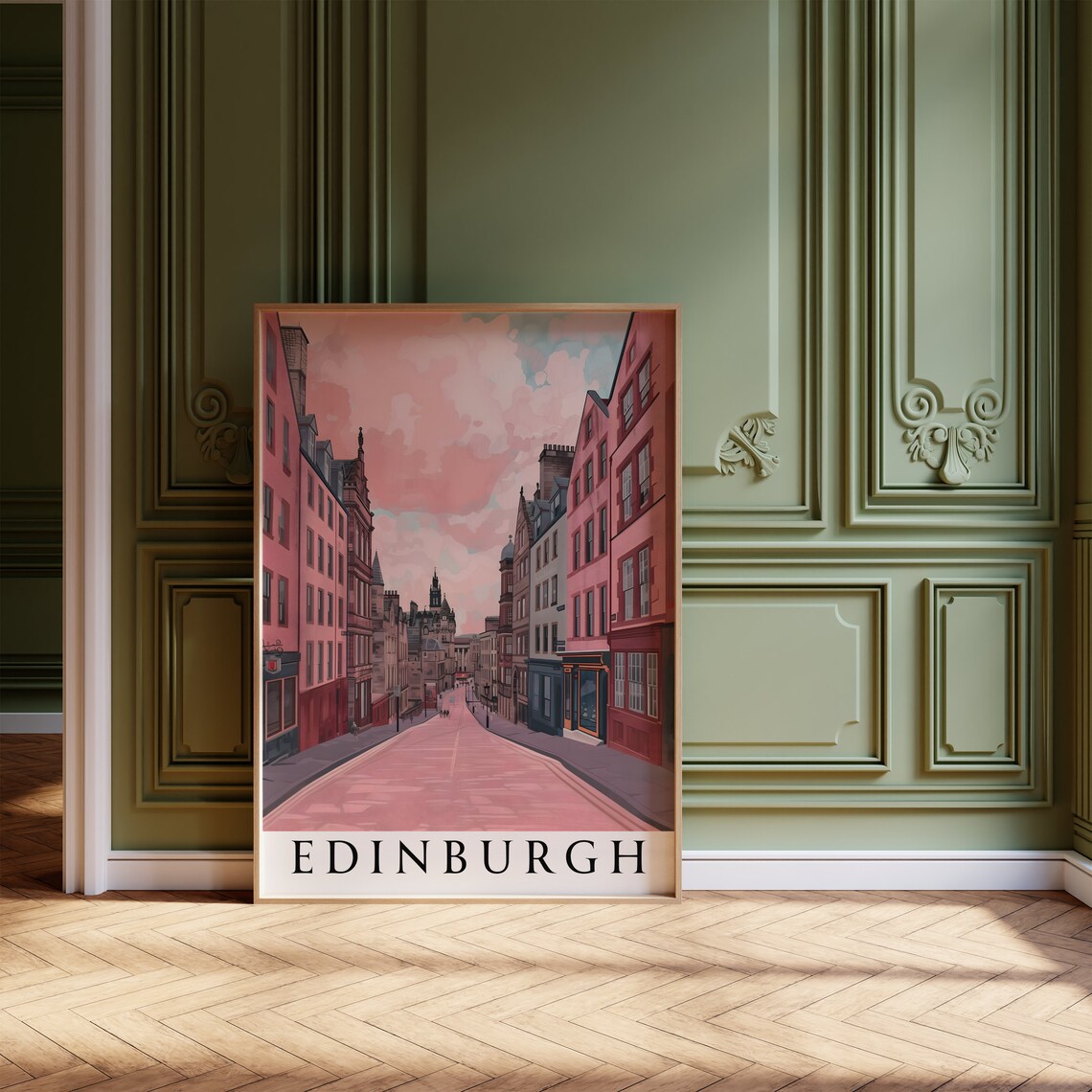 Edinburgh Royal Mile Street In Pink Hues Vintage Travel Poster - Image 4
