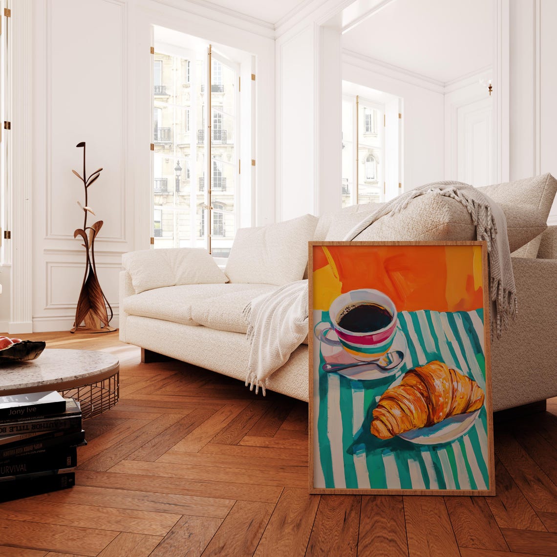 Croissant And Coffee On Striped Cloth French Breakfast Poster - Image 3