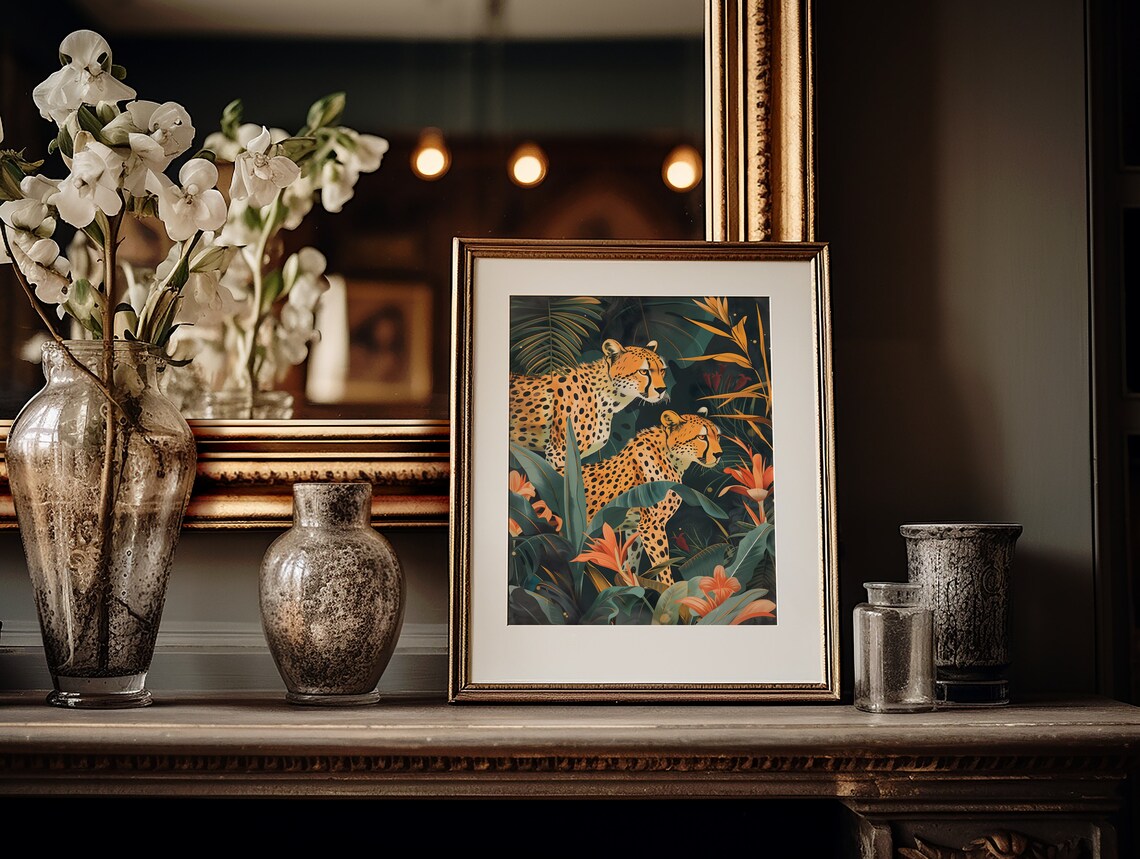 Cheetahs in Jungle, Vintage Tropical Safari Art Print - Image 3