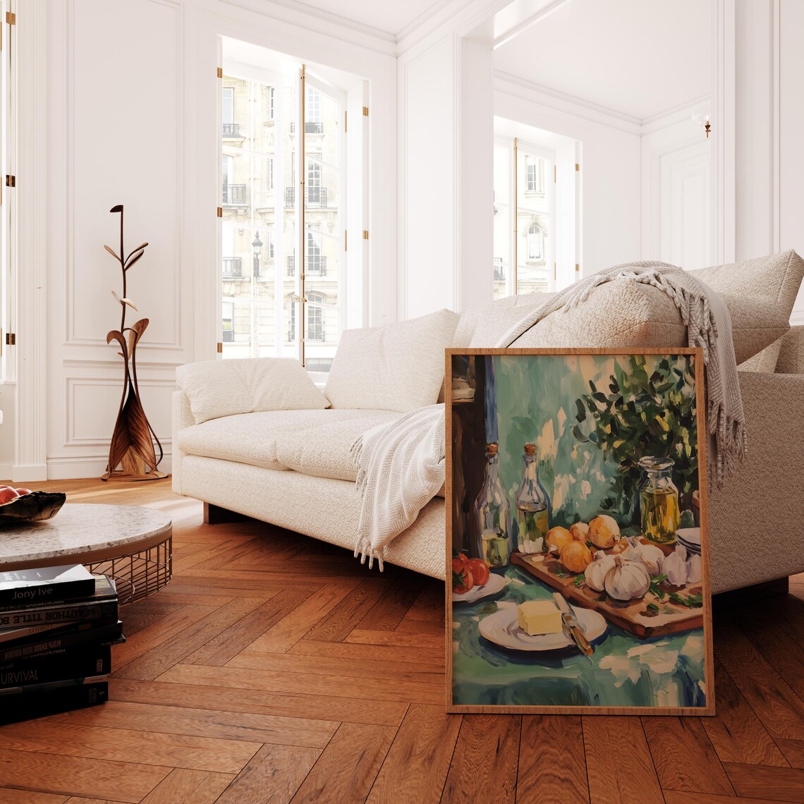 French Kitchen Still Life Garlic Onion Olive Oil Painting Poster - Image 4