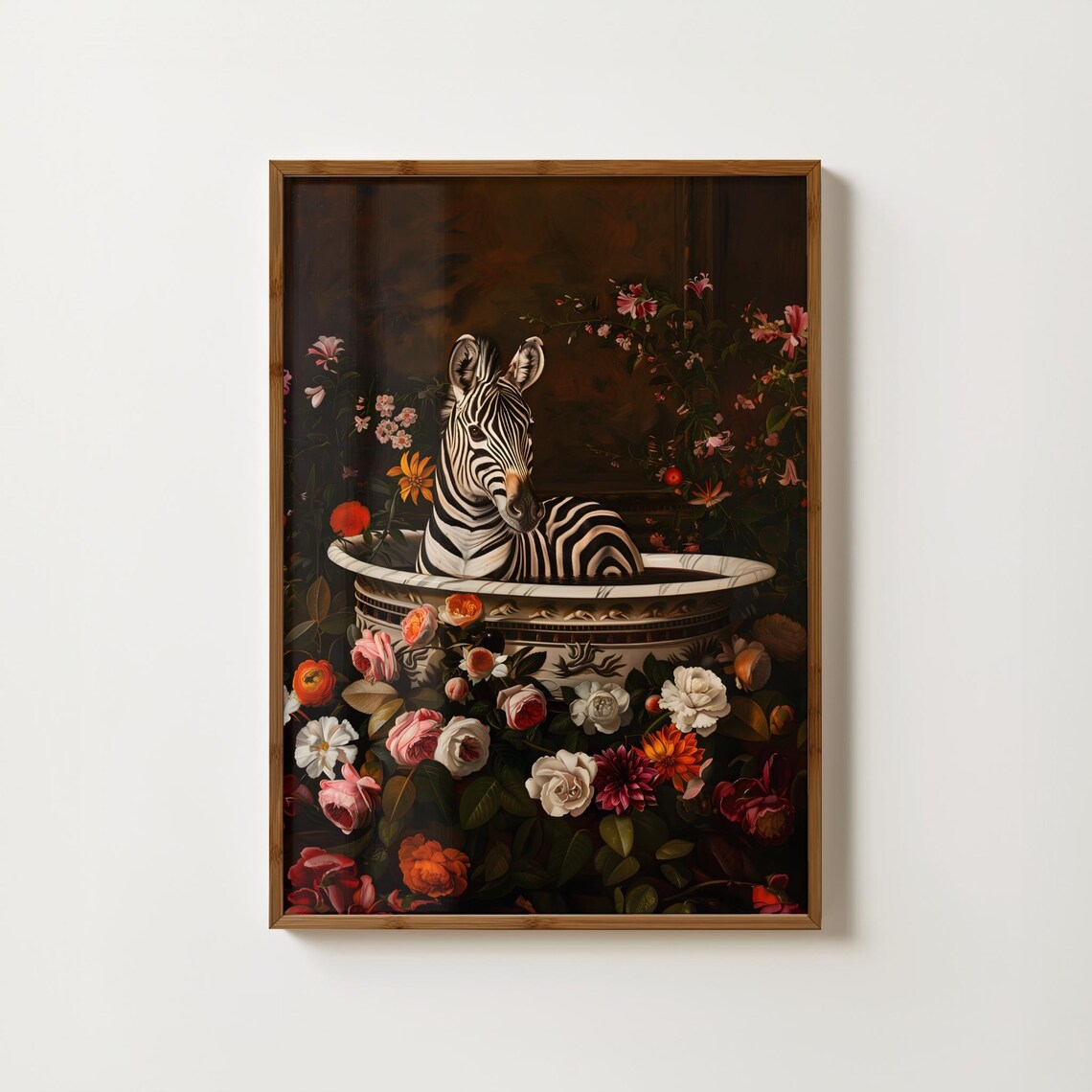 Zebra in Bath Vintage Bathroom Art Print