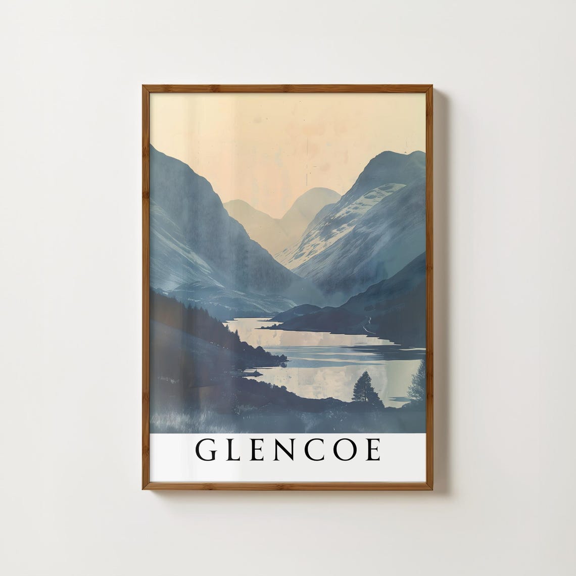 Glencoe Misty Blue Scottish Highlands Valley Landscape Travel Poster