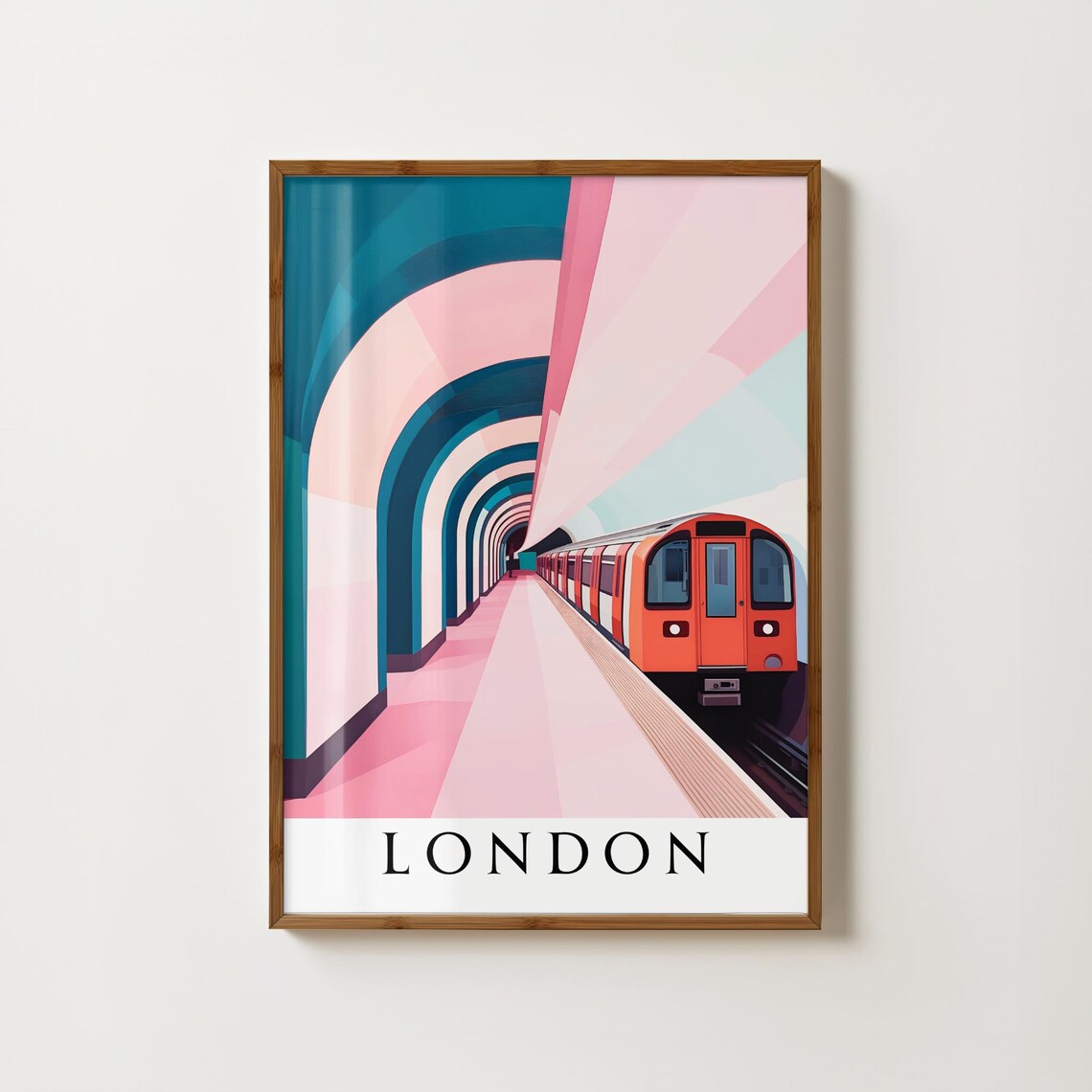 London Underground Station Red Train Illustration Travel Poster