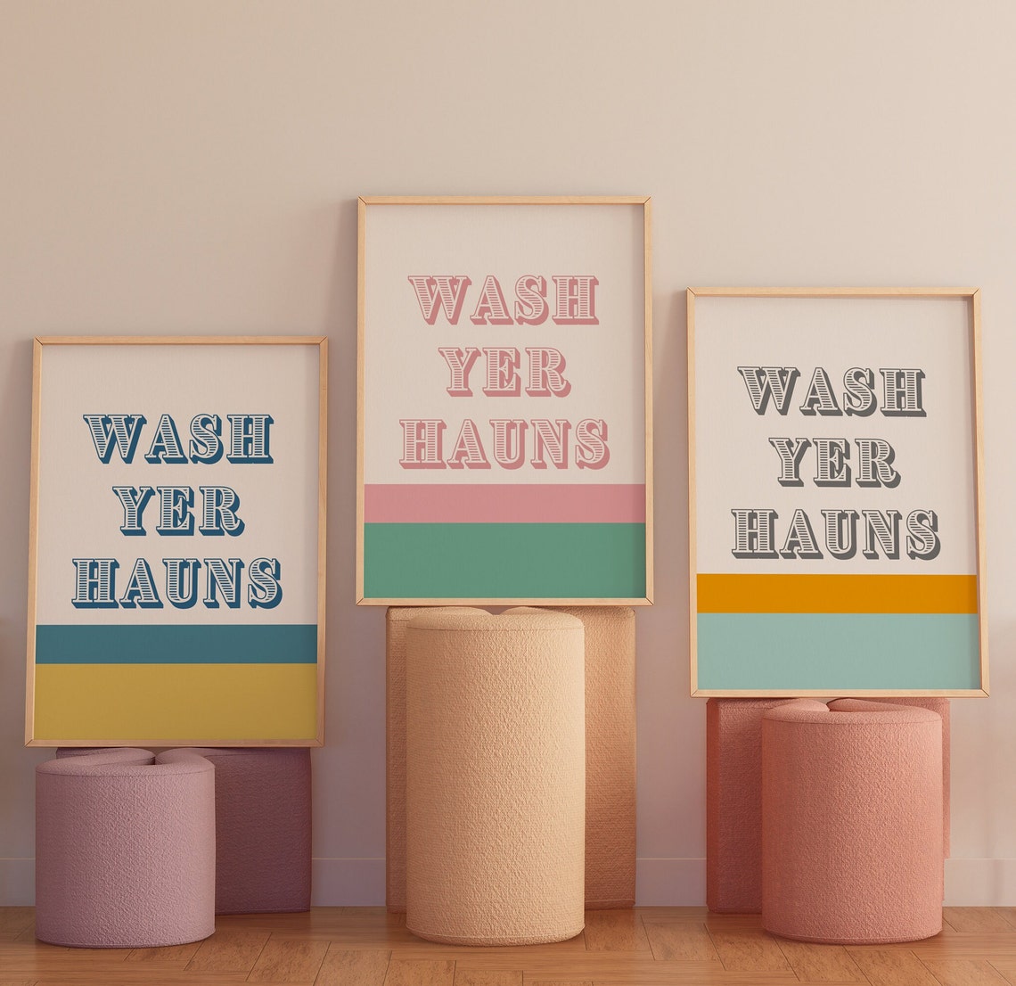 Wash Yer Hauns Funny Scottish Saying Pink Bathroom Quote Poster - Image 3