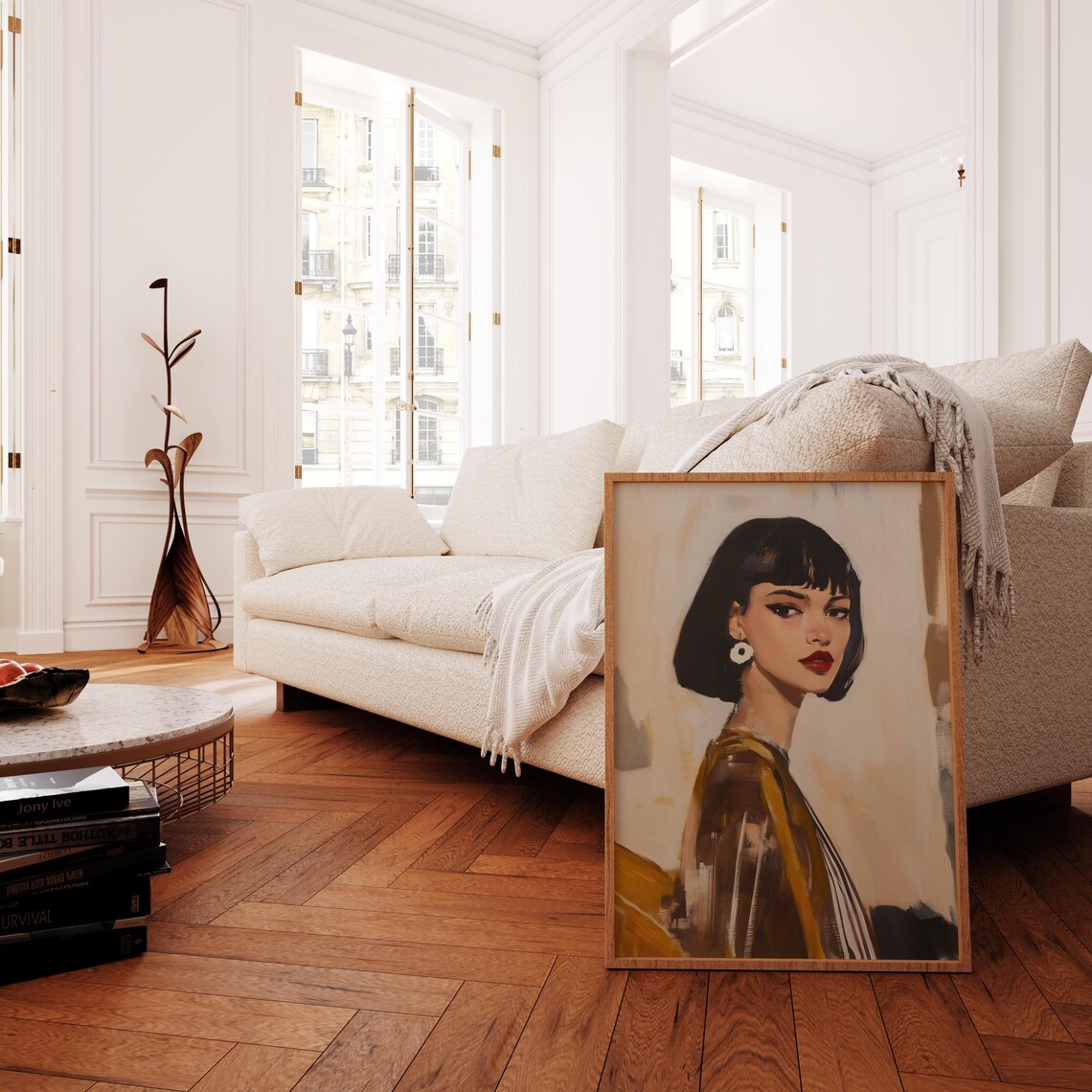 Elegant Woman with a Black Bob Hair Abstract Painting Art Poster - Image 2